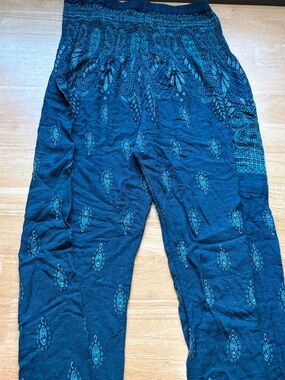 Teal Paisley Print Elastic Waist Lounge Pants